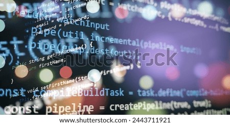 Closeup developing programming and coding technologies. Developer working on web sites codes in office. Technology background.