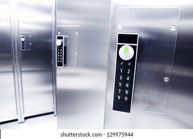 Closeup Of A Digital Padlock In A Modern Locker Room