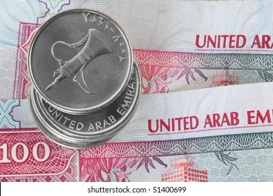 Closeup Of Dirham Coins On Notes