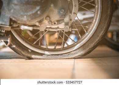 Closeup Dirty Wheel Motorcycle Flat Tire