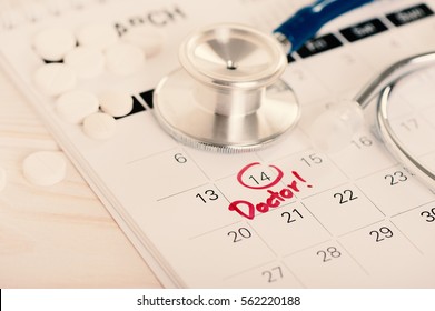 Closeup Doctor Appointment On Calendar, Medical Concept