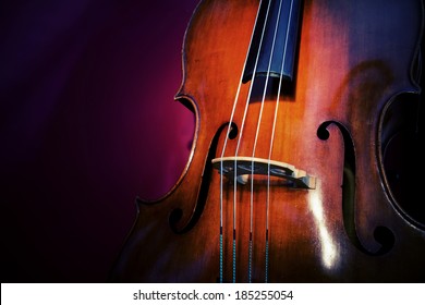 Close-up Of Double Bass, Wooden Musical Instrument That Is Played With A Bow