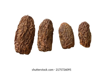 Closeup of Dried dates on white background, New Delhi India.