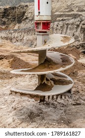 Close-up Of A Drilling Spindle Or Auger Tool Used In Construction Sites
Huge Metal With Spiral Shape To Bore Earth Tunnels