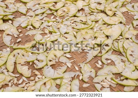 Close-Up of Drying Monkey Jack Fruit Slices, Monkeyjack, Artocarpus, Lacucha, Fruit, Sun-dry