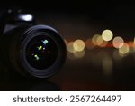 Close-Up DSLR Camera Lens with Bokeh Background - Professional Photography and Technology Concept