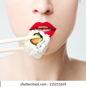 Closeup Of Eating Sushi