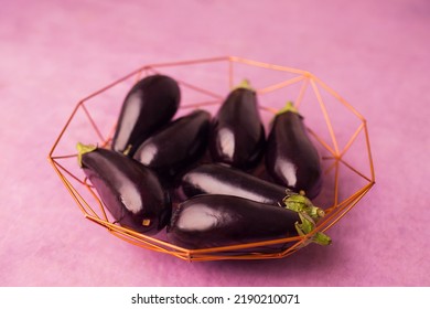 Closeup Of Eggplants Inan Iron  Bowl