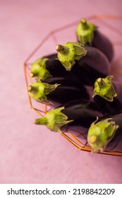 Closeup Of Eggplants Inan Iron  Bowl