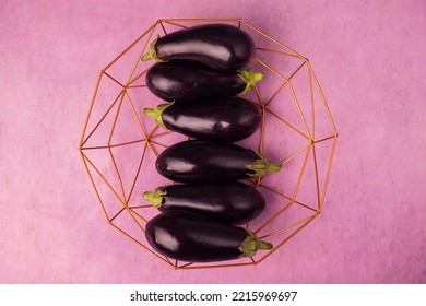 Closeup Of Eggplants In An Iron  Bowl