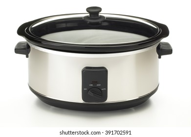 Closeup Of Electric Crock Pot On White Background