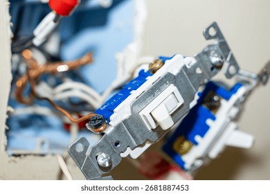 Close-up of electrical switch during installation