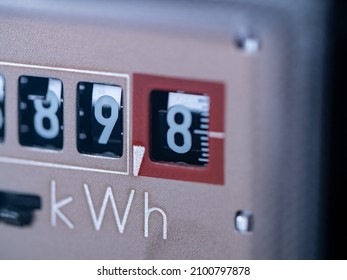 Close-up electricity meter. Measuring used electricity in kWh ( kilowatt hour )