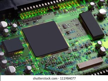 Closeup Of Electronic Circuit Board With Processor