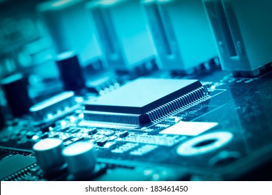 close-up of electronic circuit board with processor 
