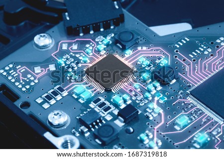 Close-up electronic circuit board. technology style concept.