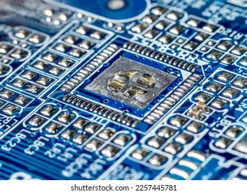Closeup of electronic elements embedded into PCB board