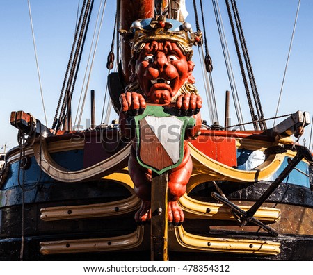 Close-up elements of old sailboat.