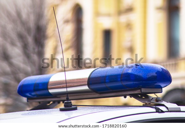 Close-up of emergency\
lights, police car