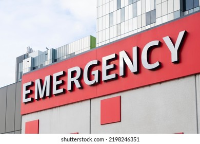 Close-up Of Emergency Signage For And Entrance To Hospital Emergency Department