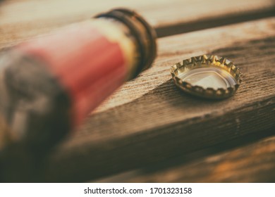 Close-up of an empty beer bottle