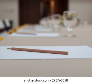 Closeup Of An Empty Conference Room Before Meeting