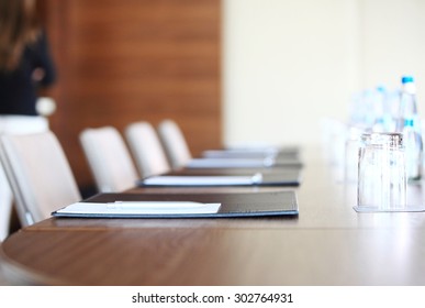 Closeup Of An Empty Conference Room Before Meeting