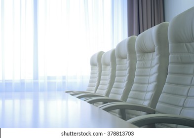 Closeup Of An Empty Conference Room Before Meeting