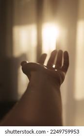 Closeup of empty man hand with sunset light indoor