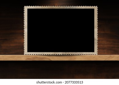 Closeup Of An Empty Old Fashioned Photo Frame On A Wooden Shelf. Photography.