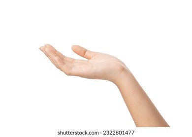 Close-up of empty woman hand isolated on white background with clipping path