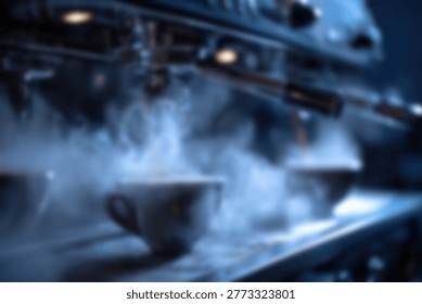 Close-up of an espresso machine steaming multiple cups of coffee, creating a warm and inviting atmosphere in a cafe.