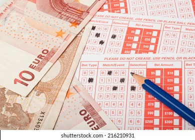 Closeup Of Euro And Sports Betting Slip 