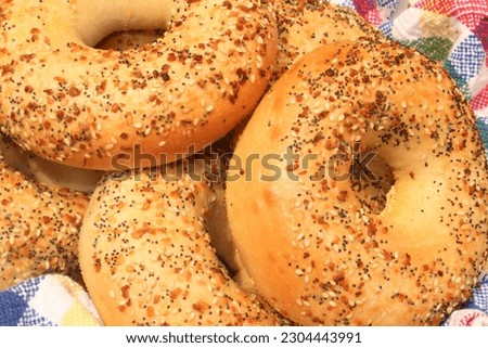 Closeup, Everything Bagels in a Plaid Cloth