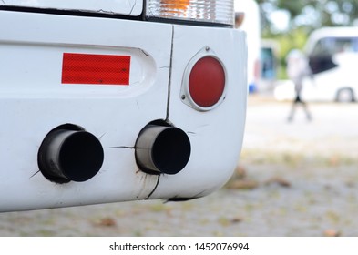 
Closeup Exhaust Pipe Of White Bus