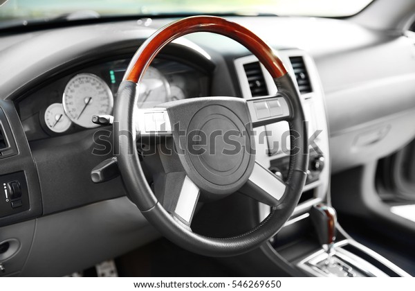 Closeup of expensive car\
interior