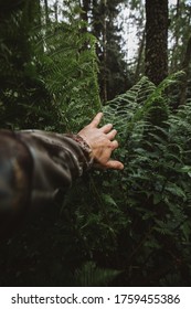 Close-up of explorer human hand in the green rainy forest.Survival travel,lifestyle concept.	 - Shutterstock ID 1759455386