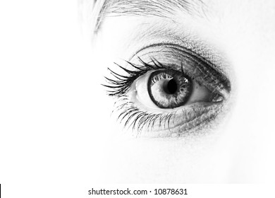 Close-up Of Eye And Face In Black And White. Shallow DOF.