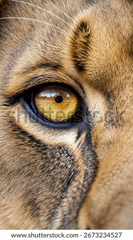 Close-up of a lion’s eye in sharp detail, symbolizing strength, power, and wilderness. Perfect wildlife photography for nature documentaries, conservation projects, and editorial use.