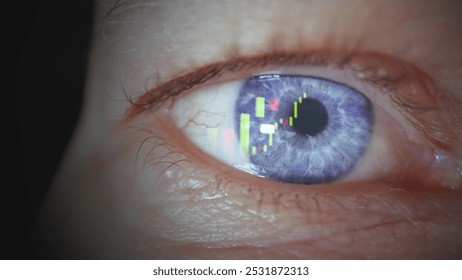 Close-up of an eye with stock market graphs of an analysis tool for financial business - Powered by Shutterstock