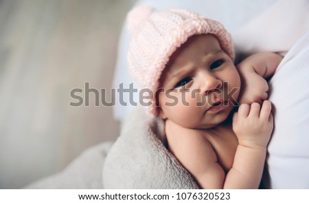 Similar – Image, Stock Photo Baby girl crying because wants pacifier