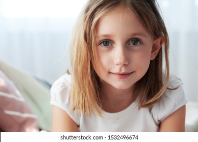 Close-up Face Of Beautiful Girl 8-9 Years Old