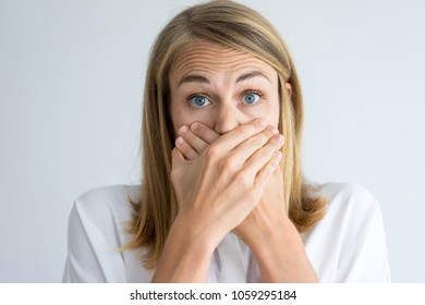 Closeup Face Frightened Young Caucasian Woman Stock Photo 1059295184 ...