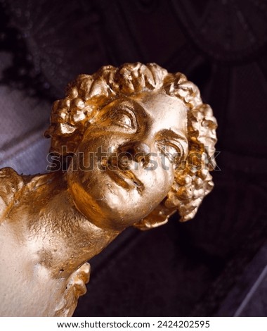 Close-up of the face of a golden woman statue at the neptune fountain, park sanssouci, potsdam