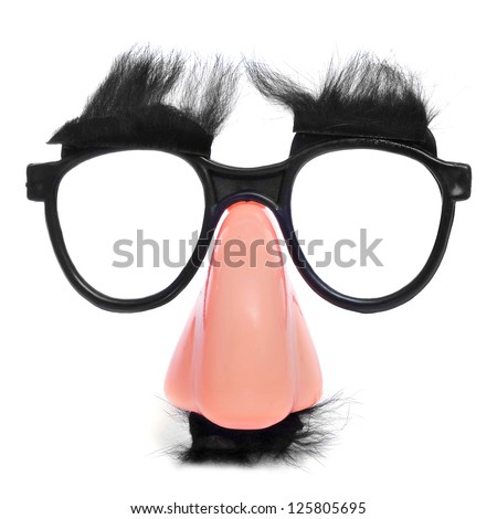 closeup of a fake nose and glasses, with mustache and furry eyebrows Foto stock © 