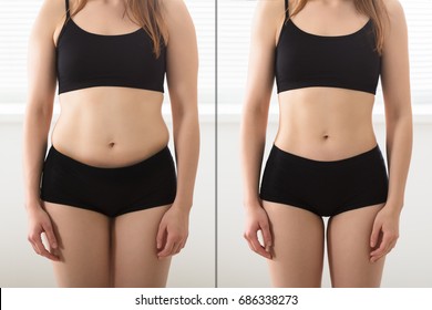 Close-up Of Fat And Slim Woman Standing Opposite To Each Other