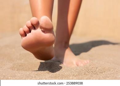 Closeup Feet On Beach Summer