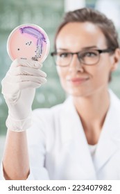 Closeup Of Female Biologist Working At Laboratory