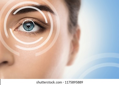 Close-up of female eye. Concepts of laser eye surgery or visual acuity check-up - Shutterstock ID 1175895889