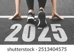 close-up of female feet, Beginning and start of the new year 2025, goals and plans for the next year